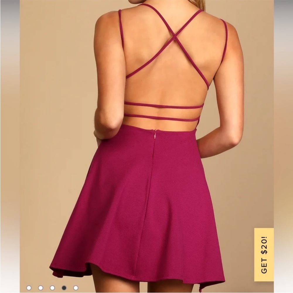 Lulu's Berry V-Neck Fit & Flare Mini Dress - Picture 2 of 5